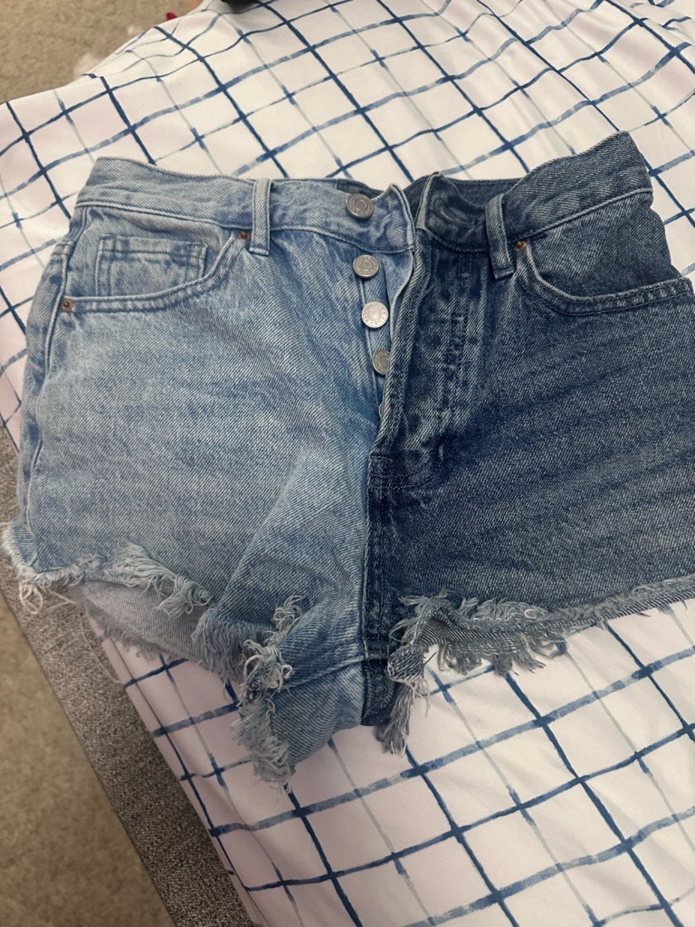 PacSun Two-Tone High-Rise Distressed Denim Shorts - Light & Dark Blue